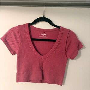Garage Rose Ribbed V-Neck Crop Top